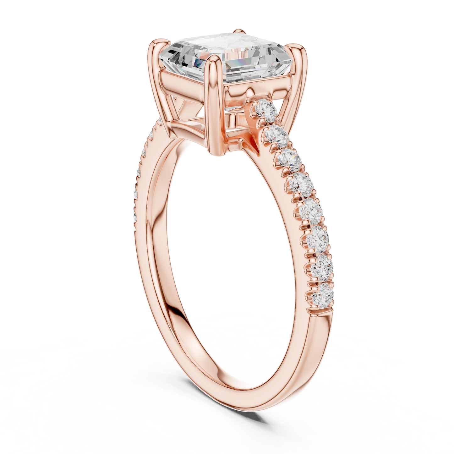 2.30ctw Asscher Cut Diamond Pavé Ring | Yellow Gold Solitaire