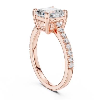 2.30ctw Asscher Cut Diamond Pavé Ring | Yellow Gold Solitaire