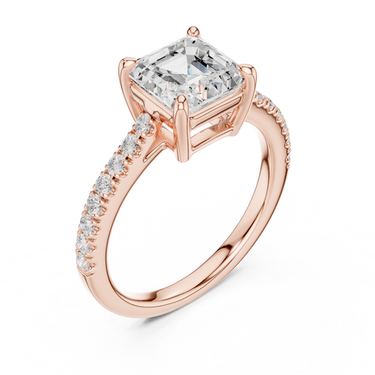 2.30ctw Asscher Cut Diamond Pavé Ring | Yellow Gold Solitaire