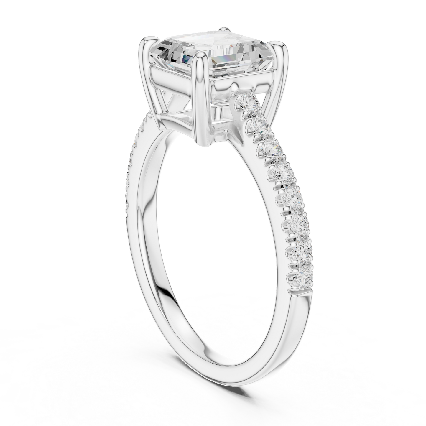 2.30ctw Asscher Cut Diamond Pavé Ring | Yellow Gold Solitaire