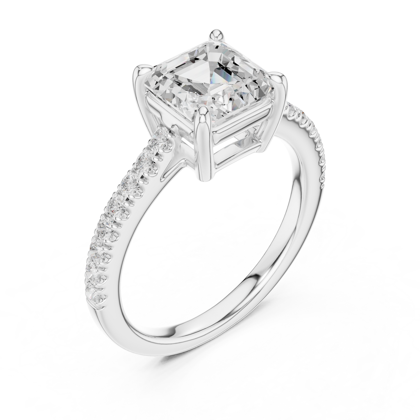 2.30ctw Asscher Cut Diamond Pavé Ring | Yellow Gold Solitaire