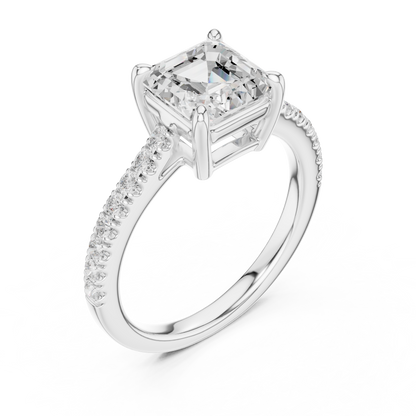 2.30ctw Asscher Cut Diamond Pavé Ring | Yellow Gold Solitaire