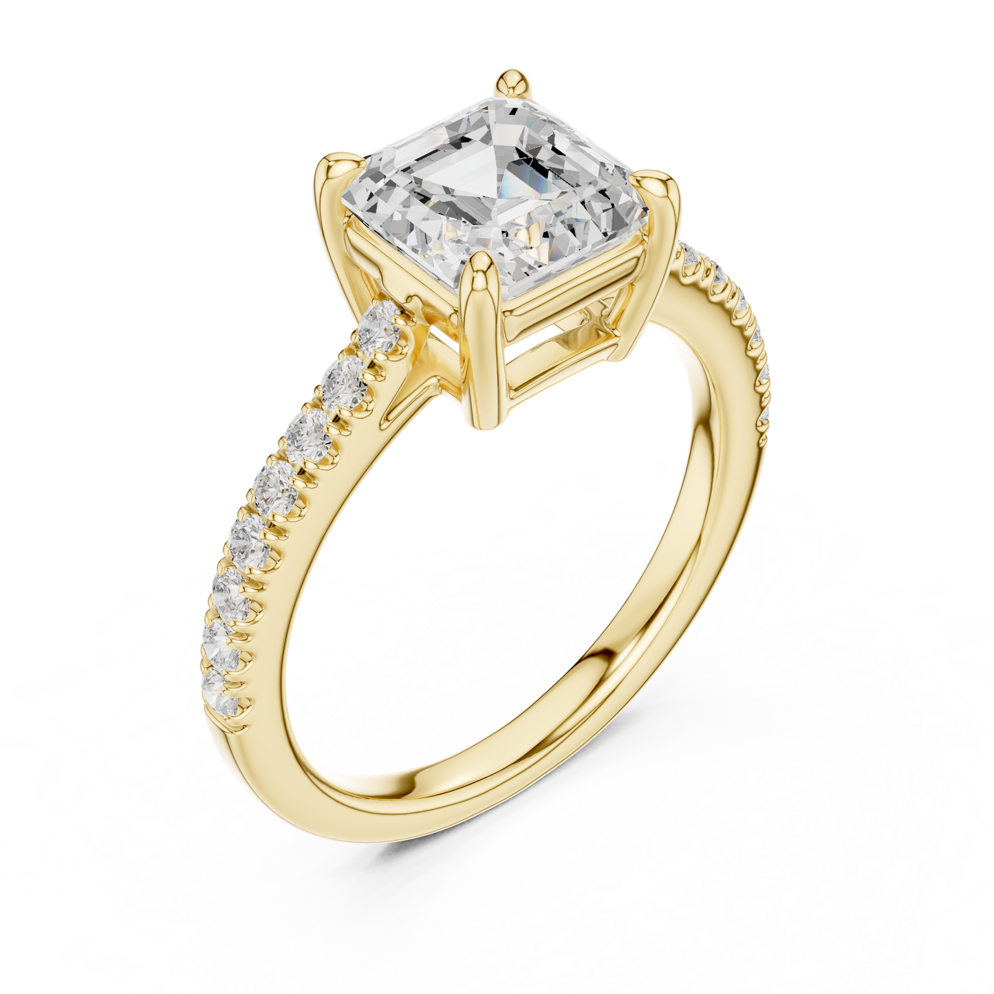 2.30ctw Asscher Cut Diamond Pavé Ring | Yellow Gold Solitaire