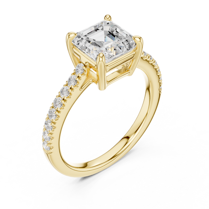 2.30ctw Asscher Cut Diamond Pavé Ring | Yellow Gold Solitaire