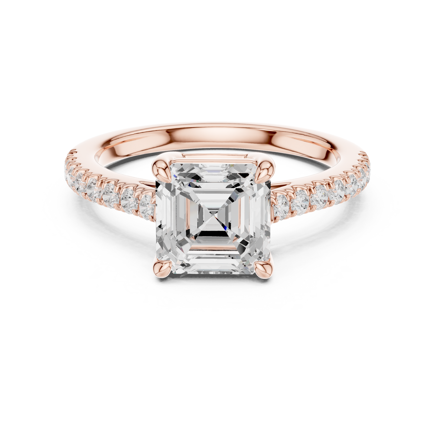 2.30ctw Asscher Cut Diamond Pavé Ring | Yellow Gold Solitaire