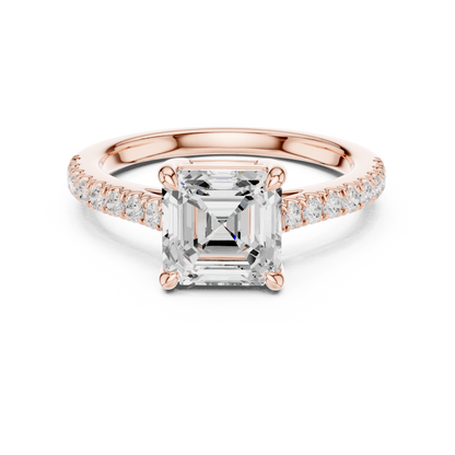 2.30ctw Asscher Cut Diamond Pavé Ring | Yellow Gold Solitaire