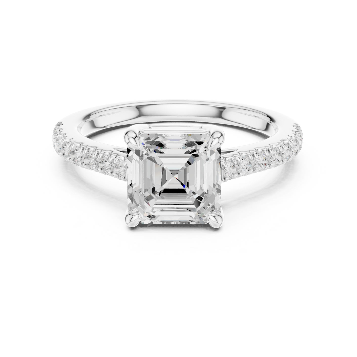 2.30ctw Asscher Cut Diamond Pavé Ring | Yellow Gold Solitaire