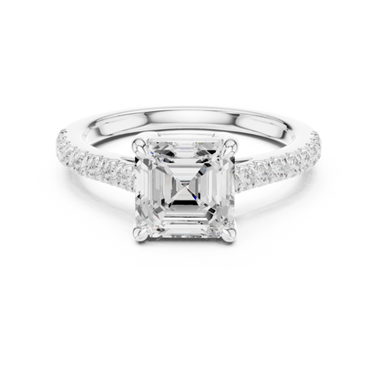 2.30ctw Asscher Cut Diamond Pavé Ring | Yellow Gold Solitaire