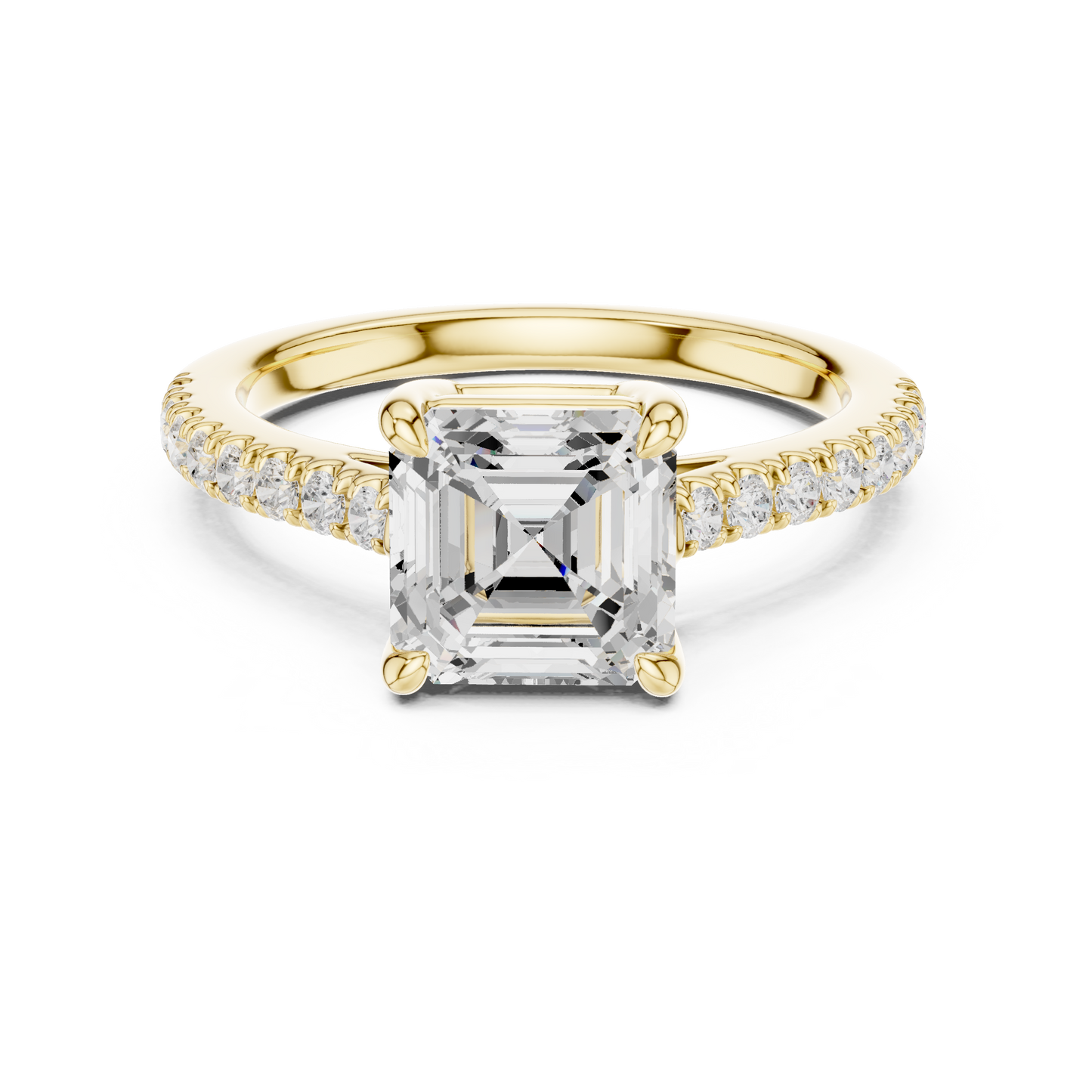 2.30ctw Asscher Cut Diamond Pavé Ring | Yellow Gold Solitaire