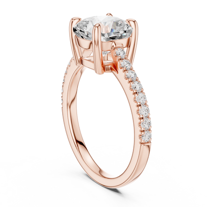 2.30ctw Cushion Cut Diamond Pavé Ring | Yellow Gold Solitaire