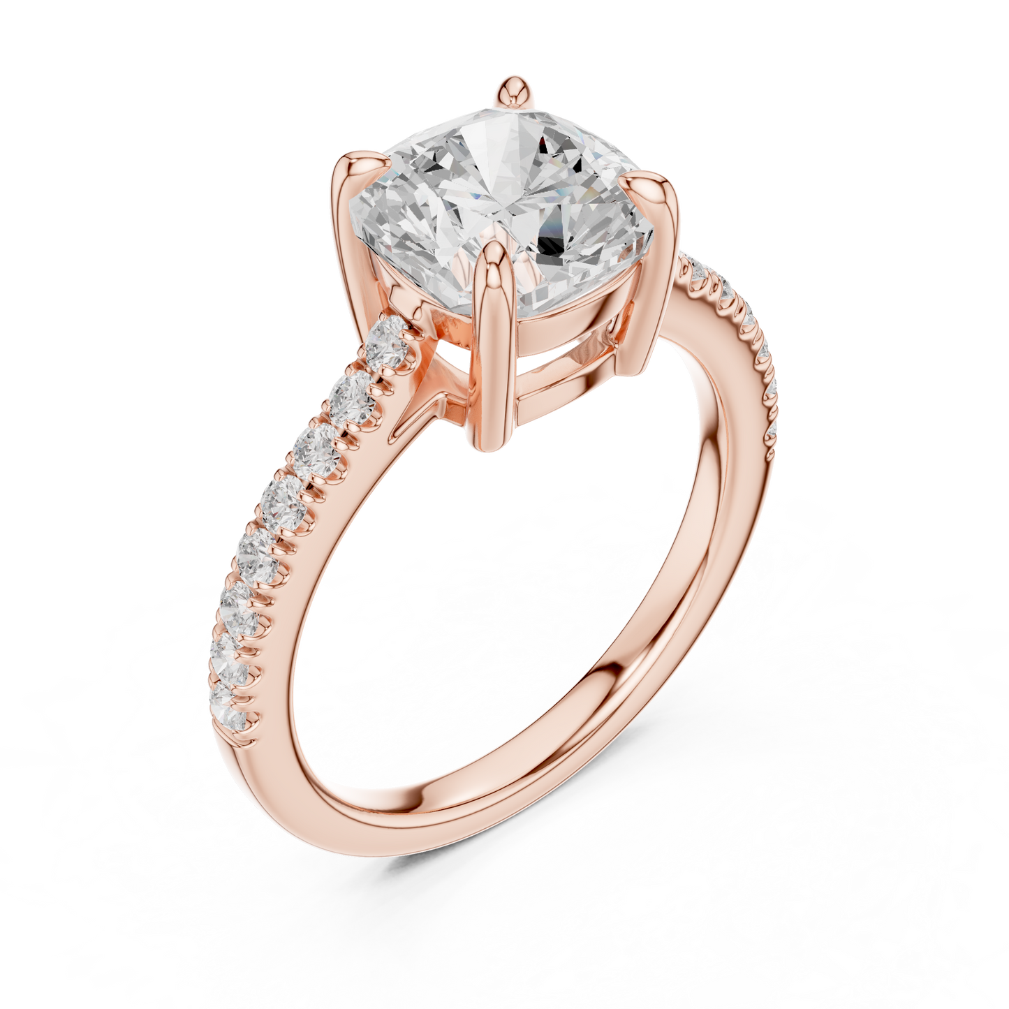 2.30ctw Cushion Cut Diamond Pavé Ring | Yellow Gold Solitaire