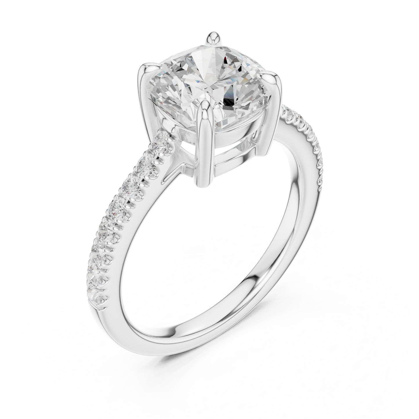 2.30ctw Cushion Cut Diamond Pavé Ring | Yellow Gold Solitaire