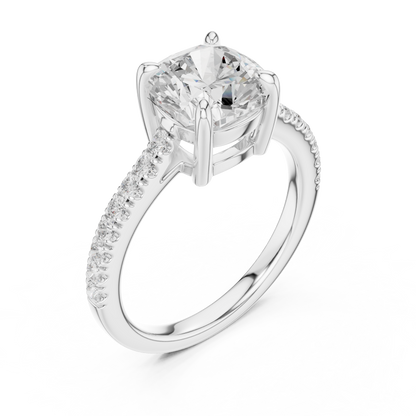 2.30ctw Cushion Cut Diamond Pavé Ring | Yellow Gold Solitaire