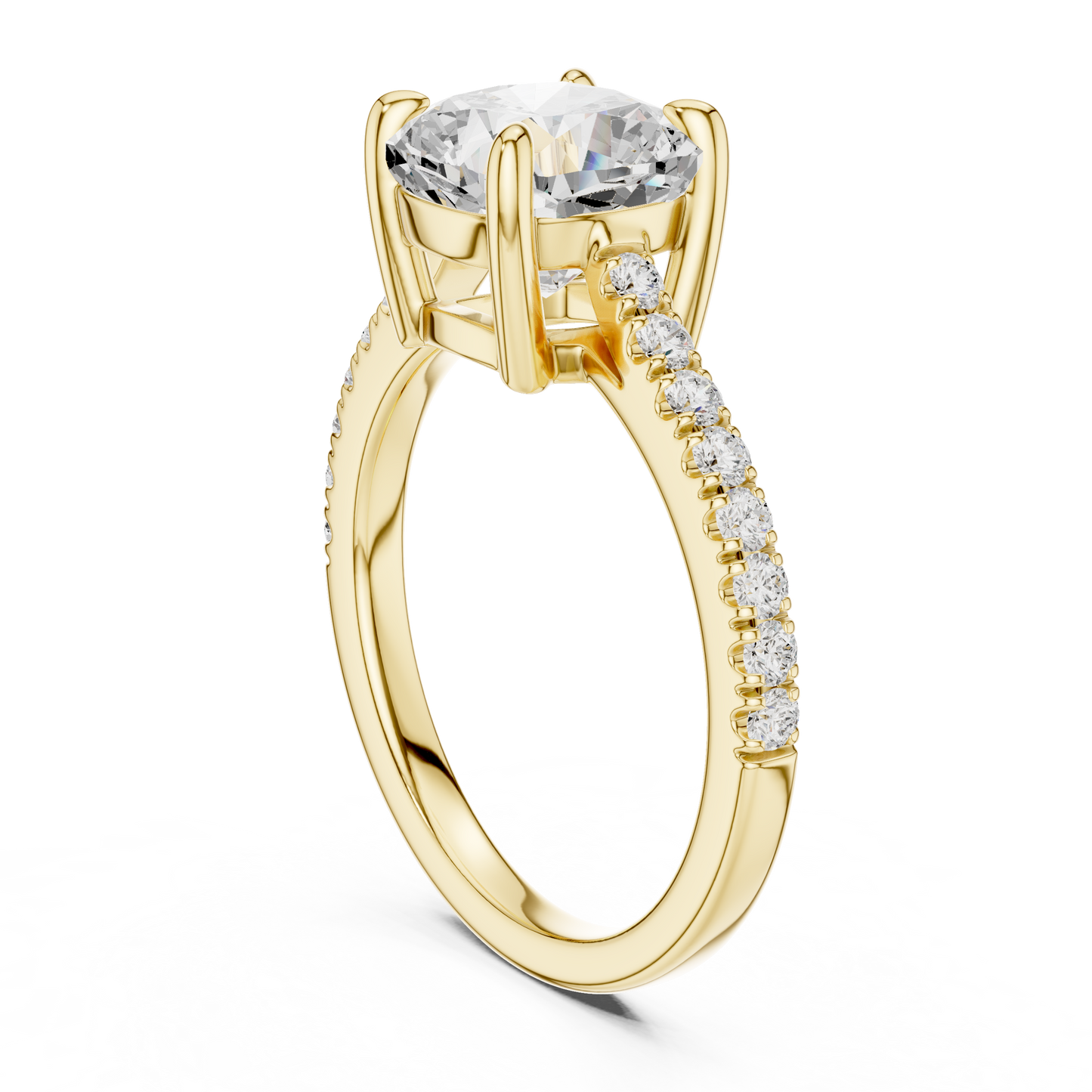 2.30ctw Cushion Cut Diamond Pavé Ring | Yellow Gold Solitaire