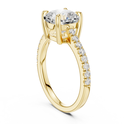 2.30ctw Cushion Cut Diamond Pavé Ring | Yellow Gold Solitaire