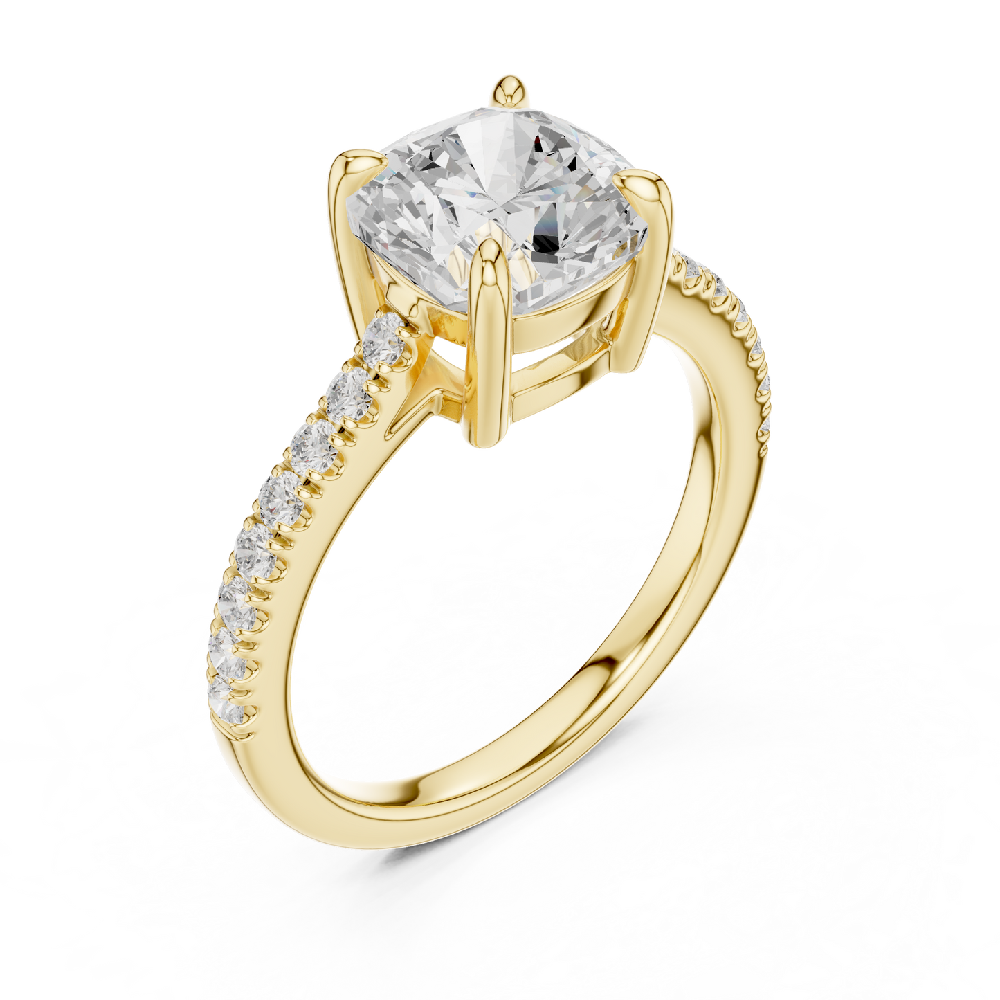 2.30ctw Cushion Cut Diamond Pavé Ring | Yellow Gold Solitaire