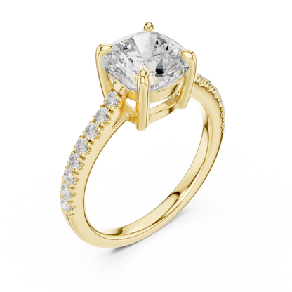 2.30ctw Cushion Cut Diamond Pavé Ring | Yellow Gold Solitaire