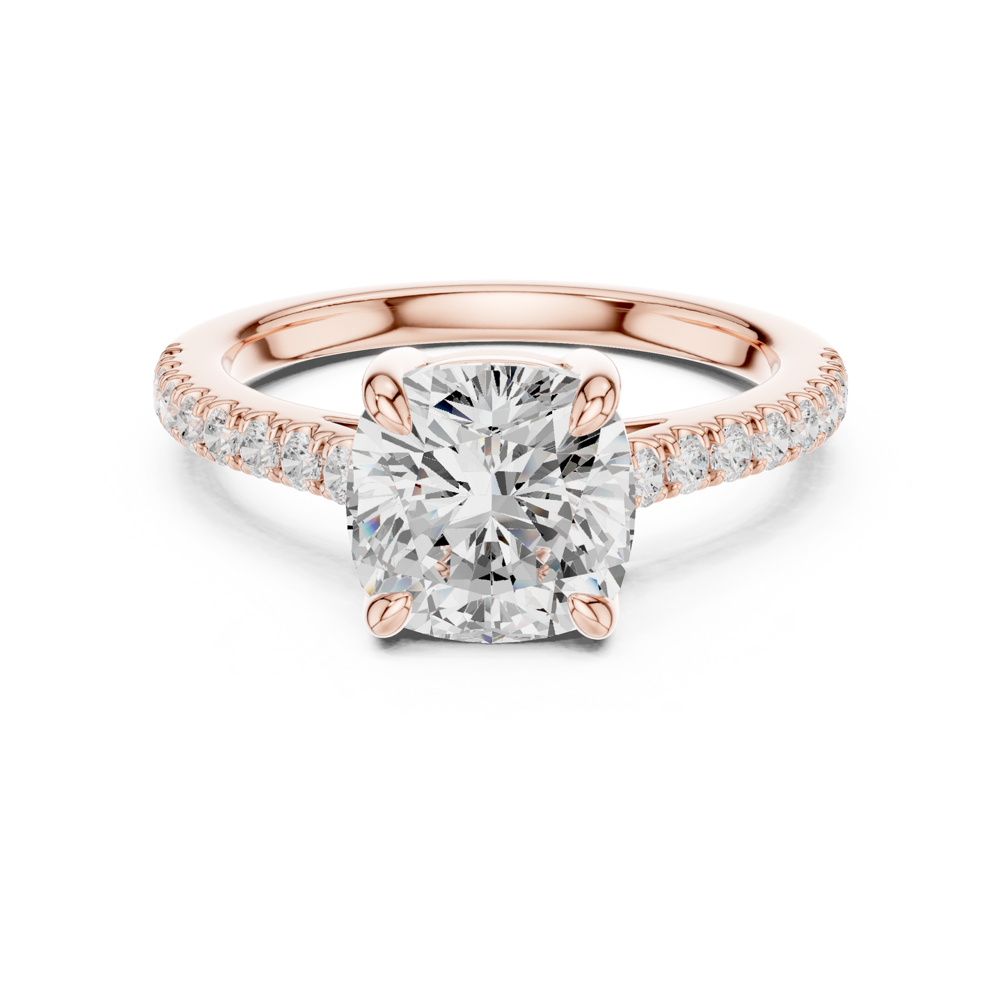 2.30ctw Cushion Cut Diamond Pavé Ring | Yellow Gold Solitaire