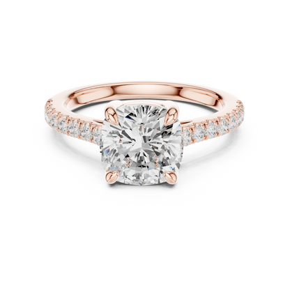 2.30ctw Cushion Cut Diamond Pavé Ring | Yellow Gold Solitaire