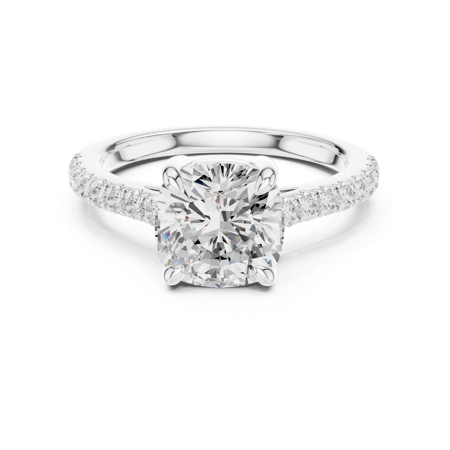 2.30ctw Cushion Cut Diamond Pavé Ring | Yellow Gold Solitaire