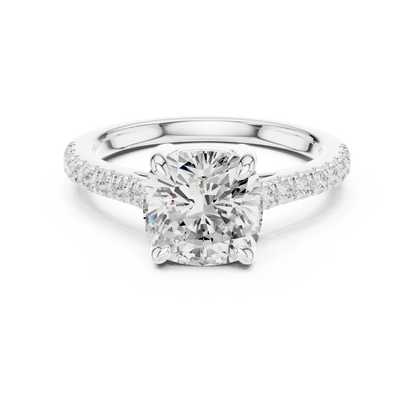 2.30ctw Cushion Cut Diamond Pavé Ring | Yellow Gold Solitaire