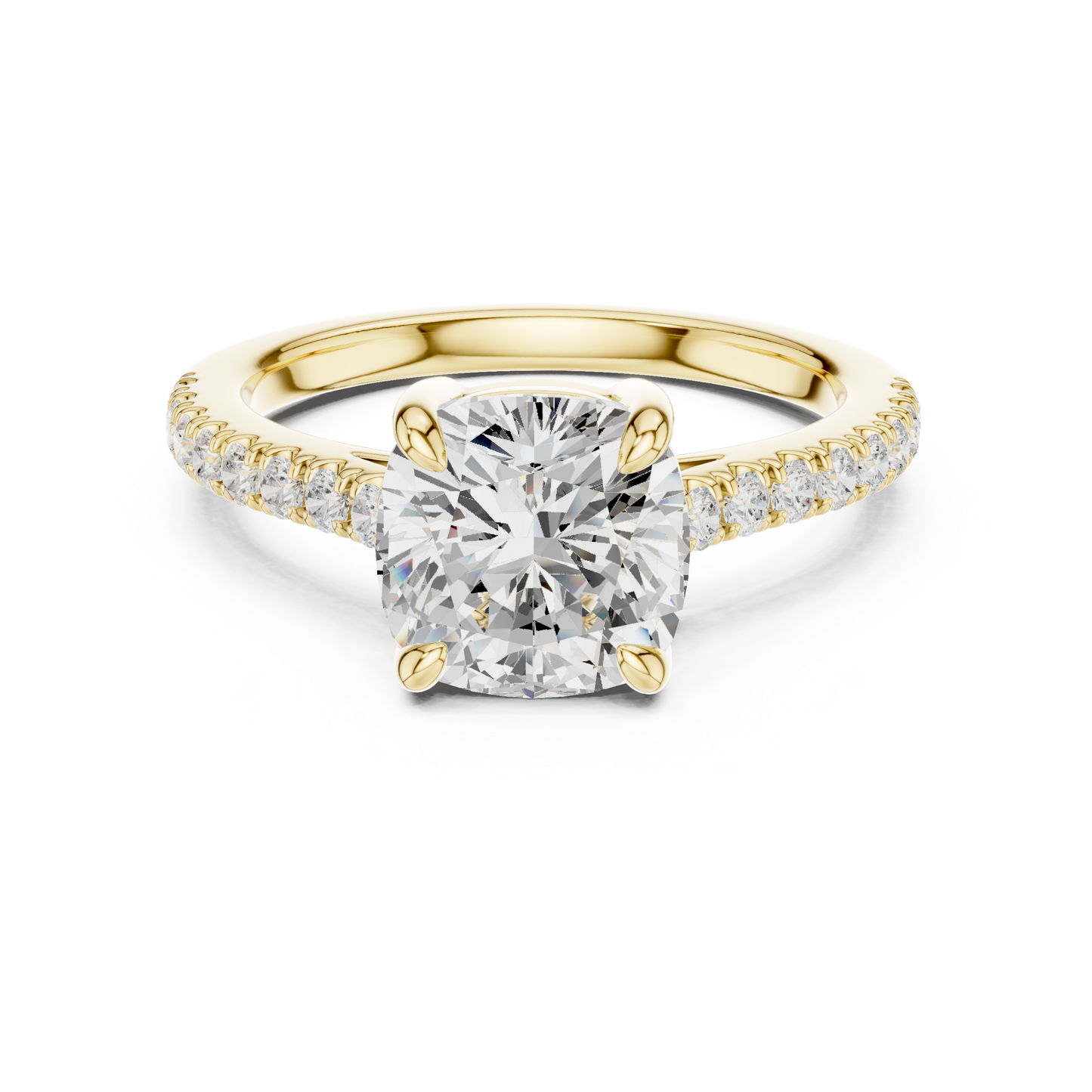 2.30ctw Cushion Cut Diamond Pavé Ring | Yellow Gold Solitaire