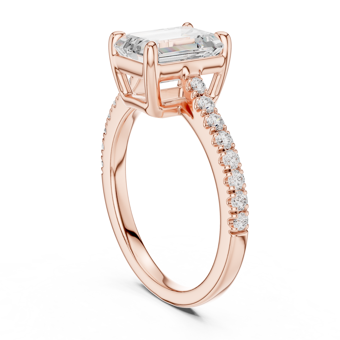 2.30ctw Emerald Cut Diamond Pavé Ring | Yellow Gold Solitaire