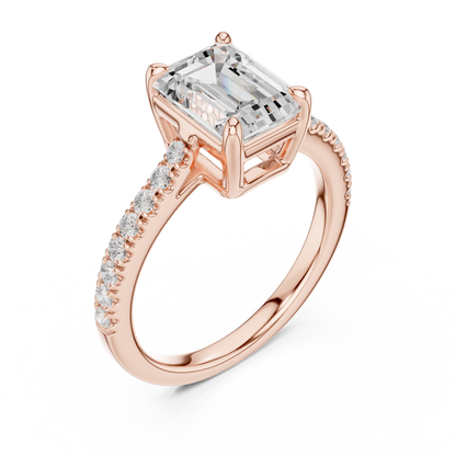 2.30ctw Emerald Cut Diamond Pavé Ring | Yellow Gold Solitaire