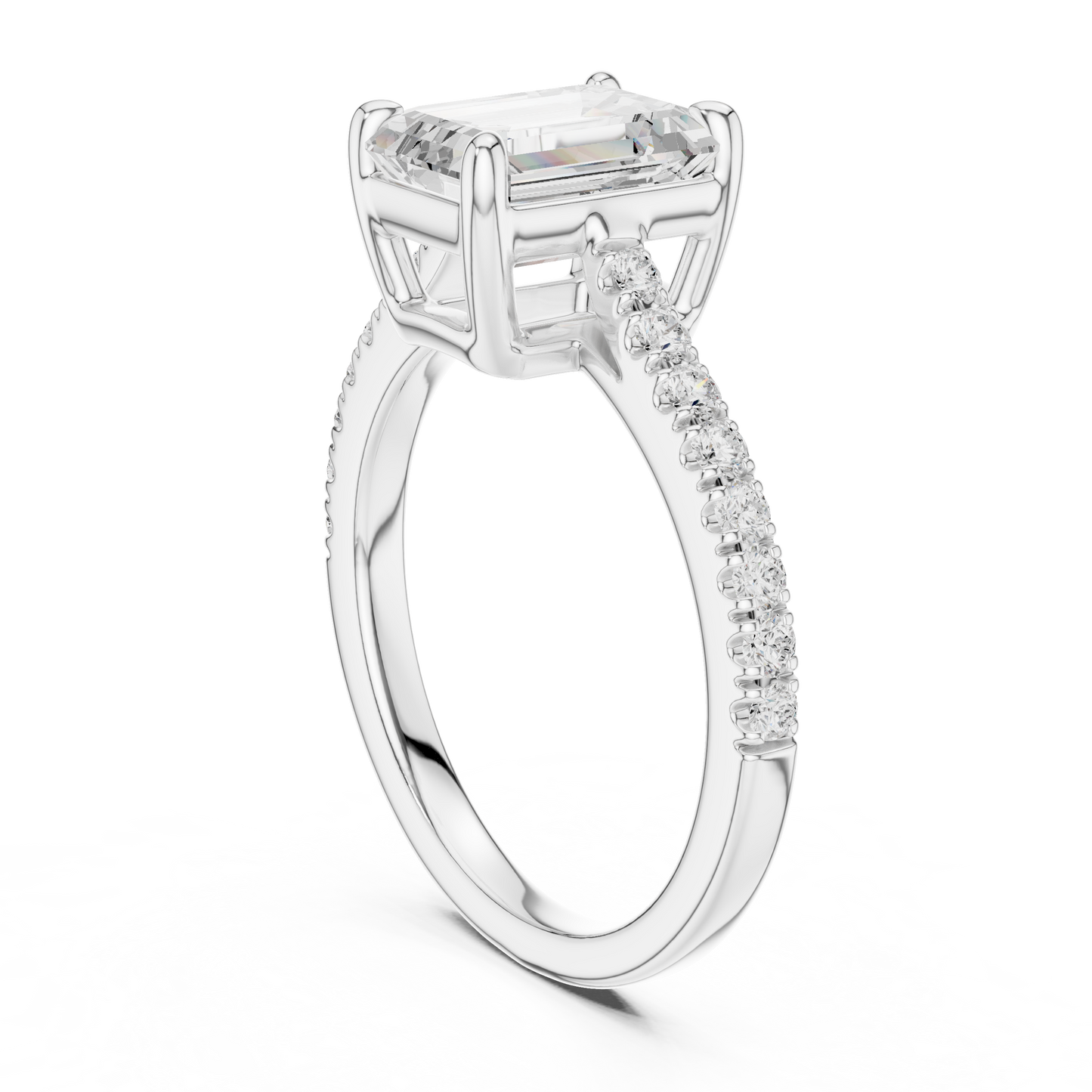 2.30ctw Emerald Cut Diamond Pavé Ring | Yellow Gold Solitaire