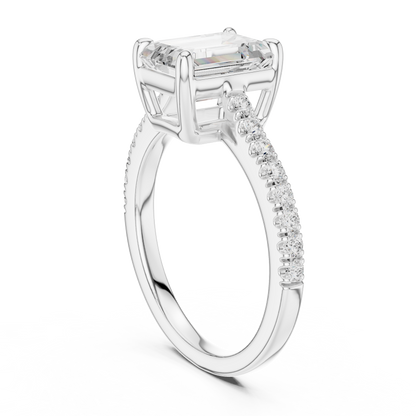 2.30ctw Emerald Cut Diamond Pavé Ring | Yellow Gold Solitaire
