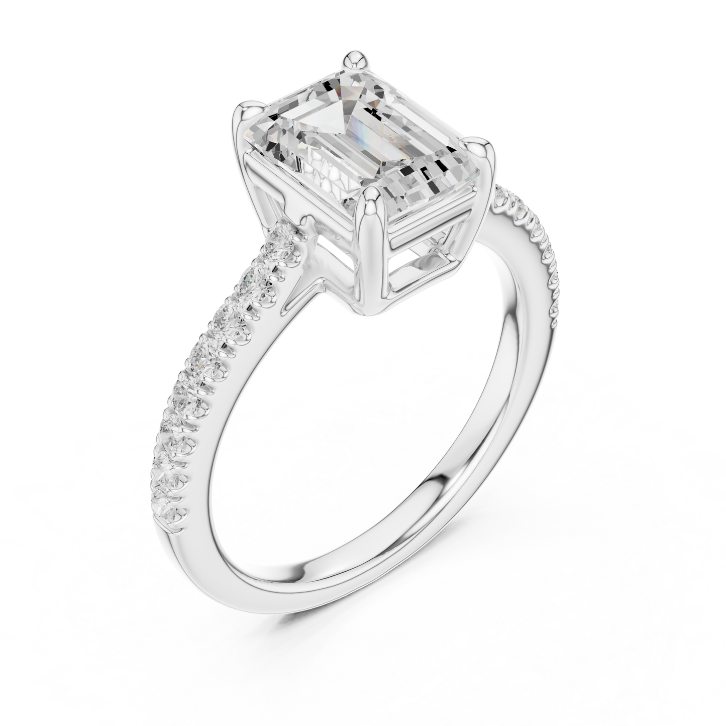 2.30ctw Emerald Cut Diamond Pavé Ring | Yellow Gold Solitaire
