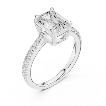 2.30ctw Emerald Cut Diamond Pavé Ring | Yellow Gold Solitaire