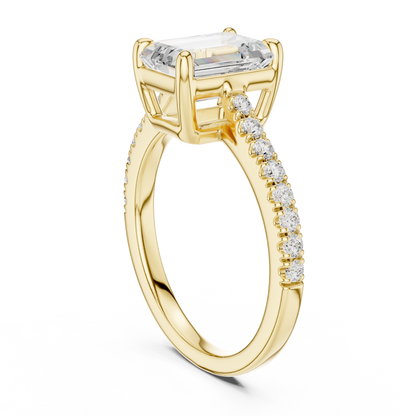 2.30ctw Emerald Cut Diamond Pavé Ring | Yellow Gold Solitaire