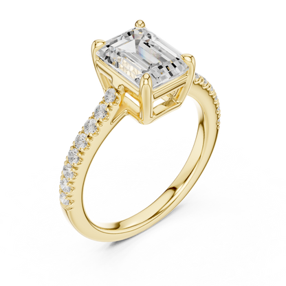 2.30ctw Emerald Cut Diamond Pavé Ring | Yellow Gold Solitaire