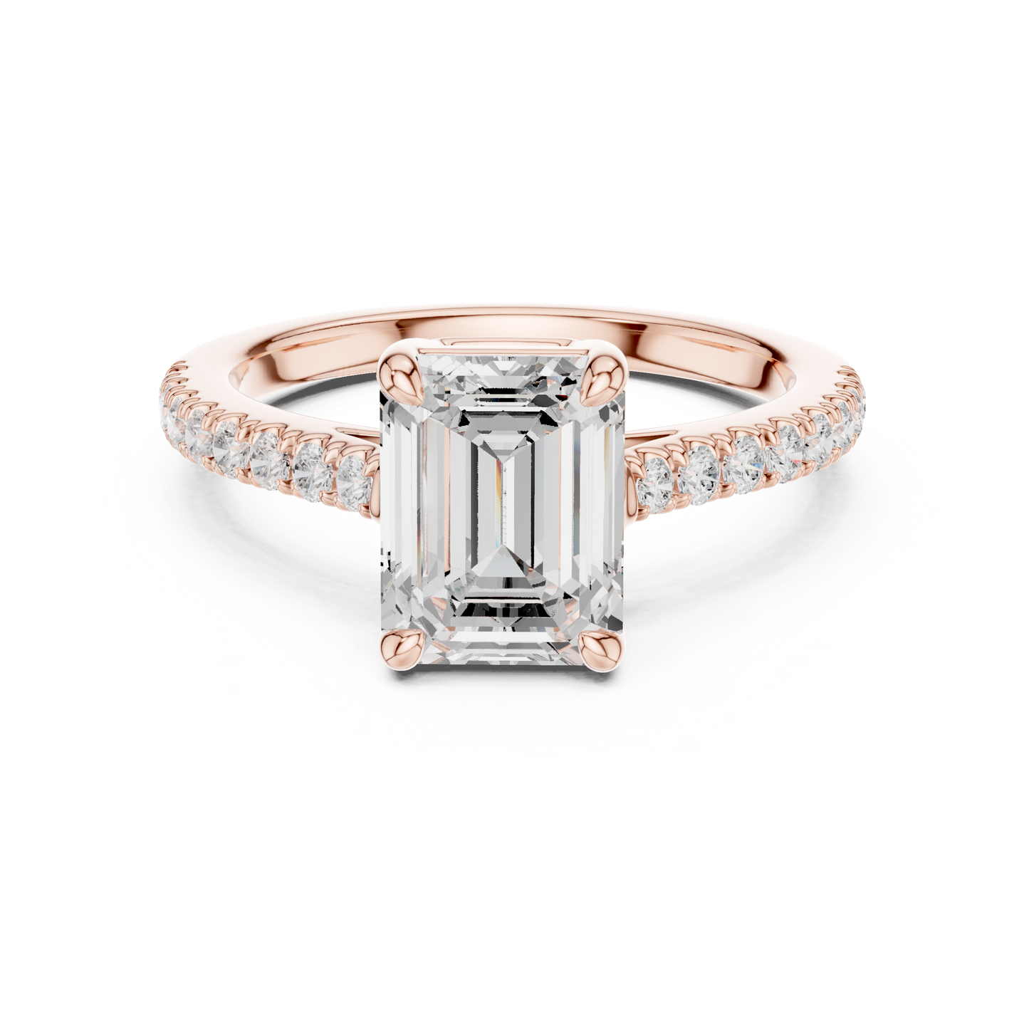 2.30ctw Emerald Cut Diamond Pavé Ring | Yellow Gold Solitaire