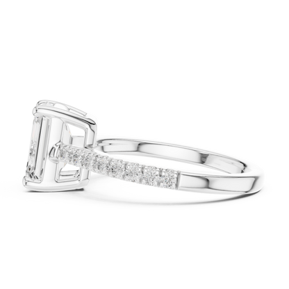 2.30ctw Emerald Cut Diamond Pavé Ring | Yellow Gold Solitaire