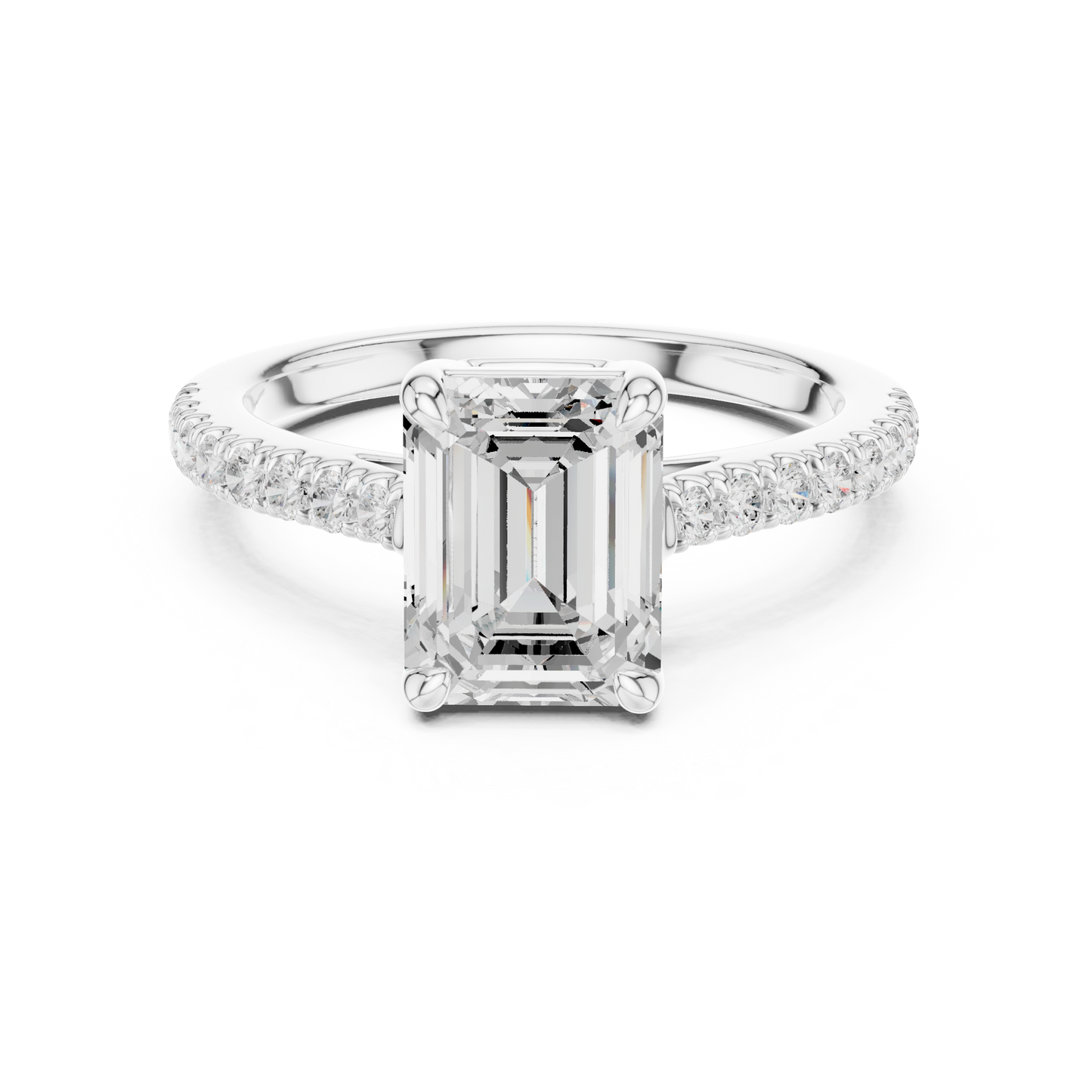 2.30ctw Emerald Cut Diamond Pavé Ring | Yellow Gold Solitaire