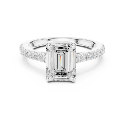 2.30ctw Emerald Cut Diamond Pavé Ring | Yellow Gold Solitaire