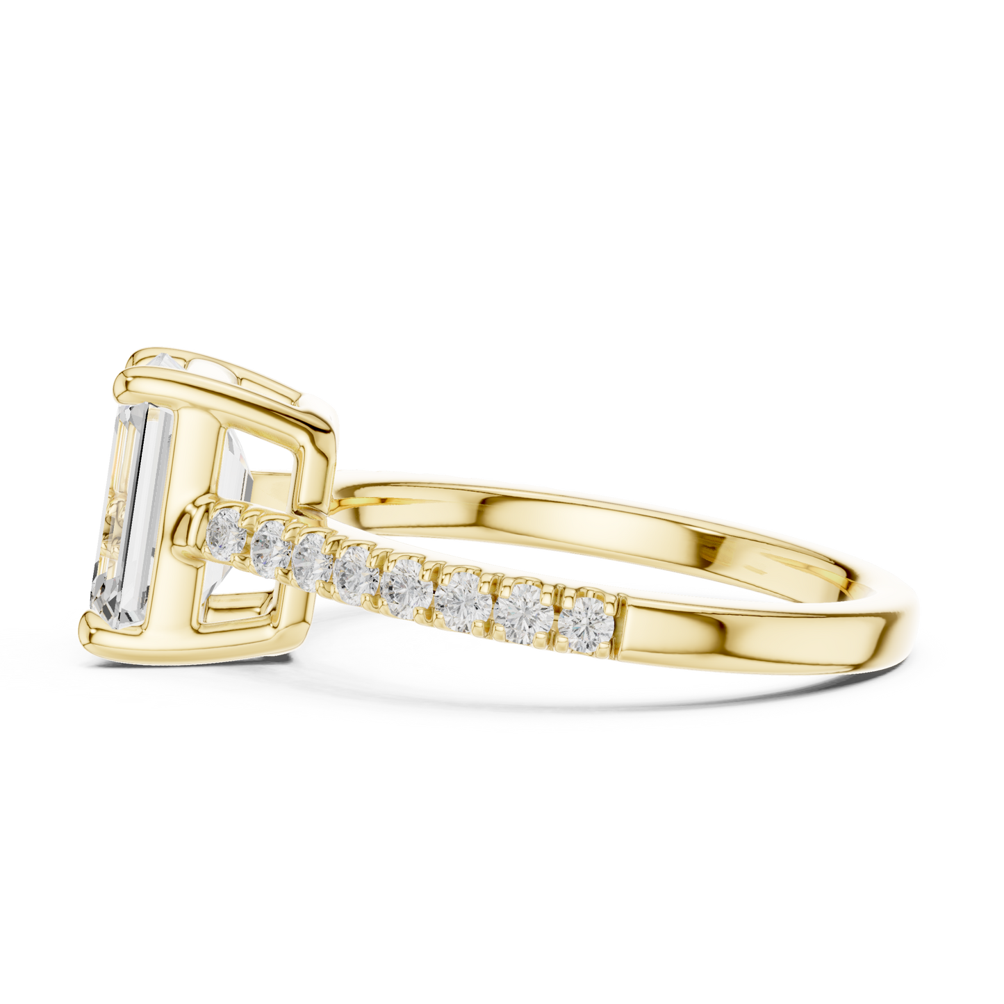 2.30ctw Emerald Cut Diamond Pavé Ring | Yellow Gold Solitaire