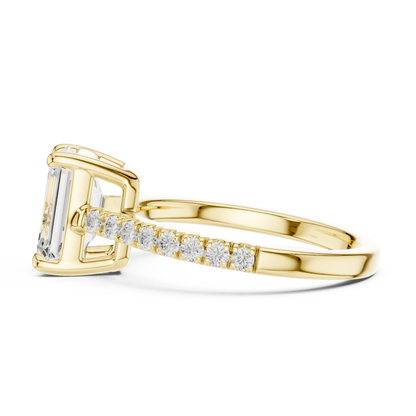 2.30ctw Emerald Cut Diamond Pavé Ring | Yellow Gold Solitaire