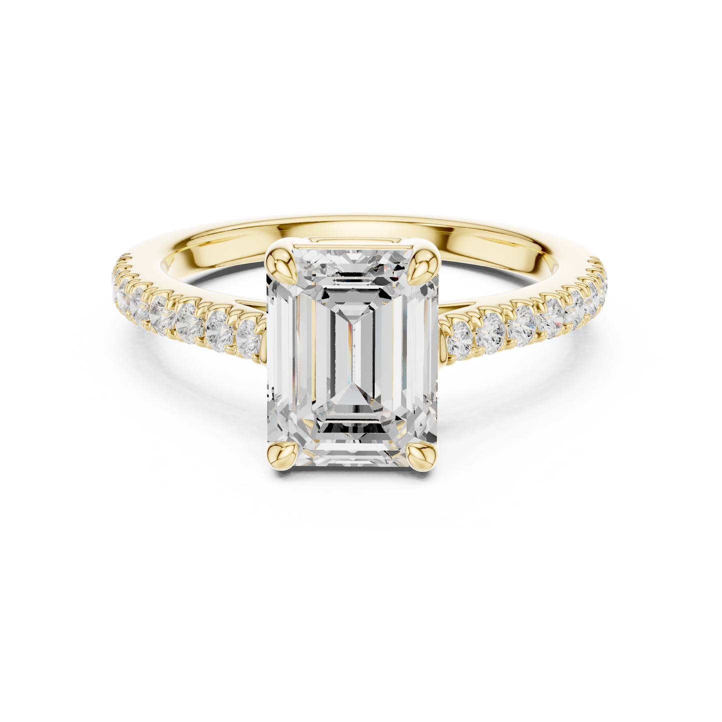 2.30ctw Emerald Cut Diamond Pavé Ring | Yellow Gold Solitaire