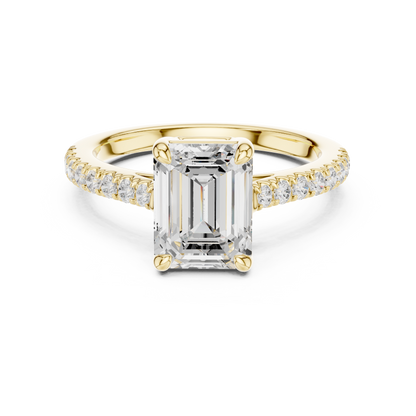 2.30ctw Emerald Cut Diamond Pavé Ring | Yellow Gold Solitaire