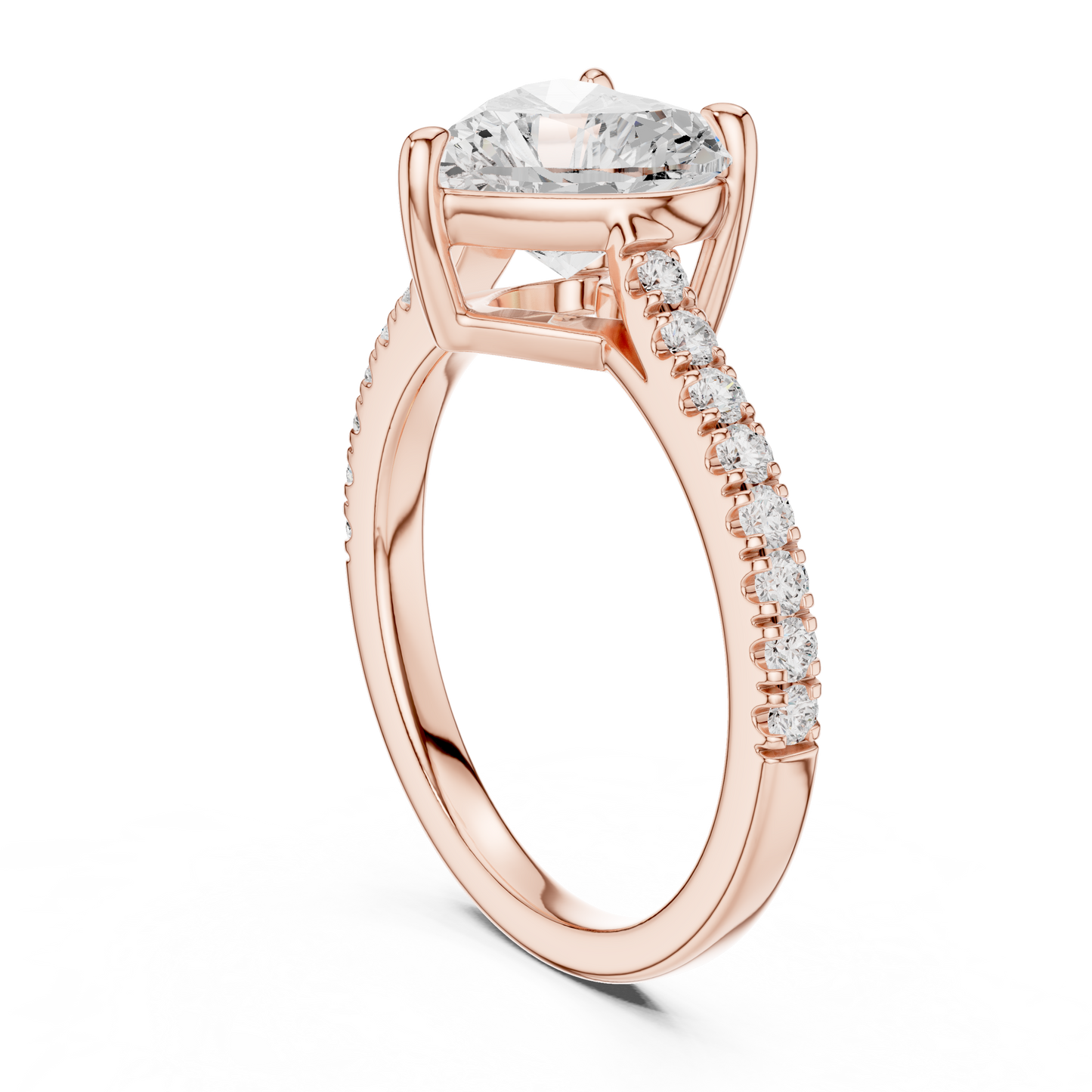 2.30ctw Heart Shaped Diamond Pavé Ring | Yellow Gold Solitaire