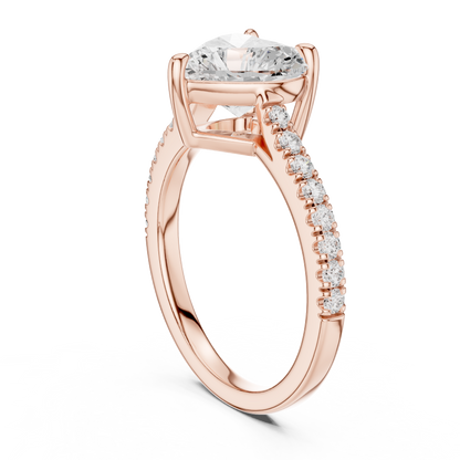 2.30ctw Heart Shaped Diamond Pavé Ring | Yellow Gold Solitaire