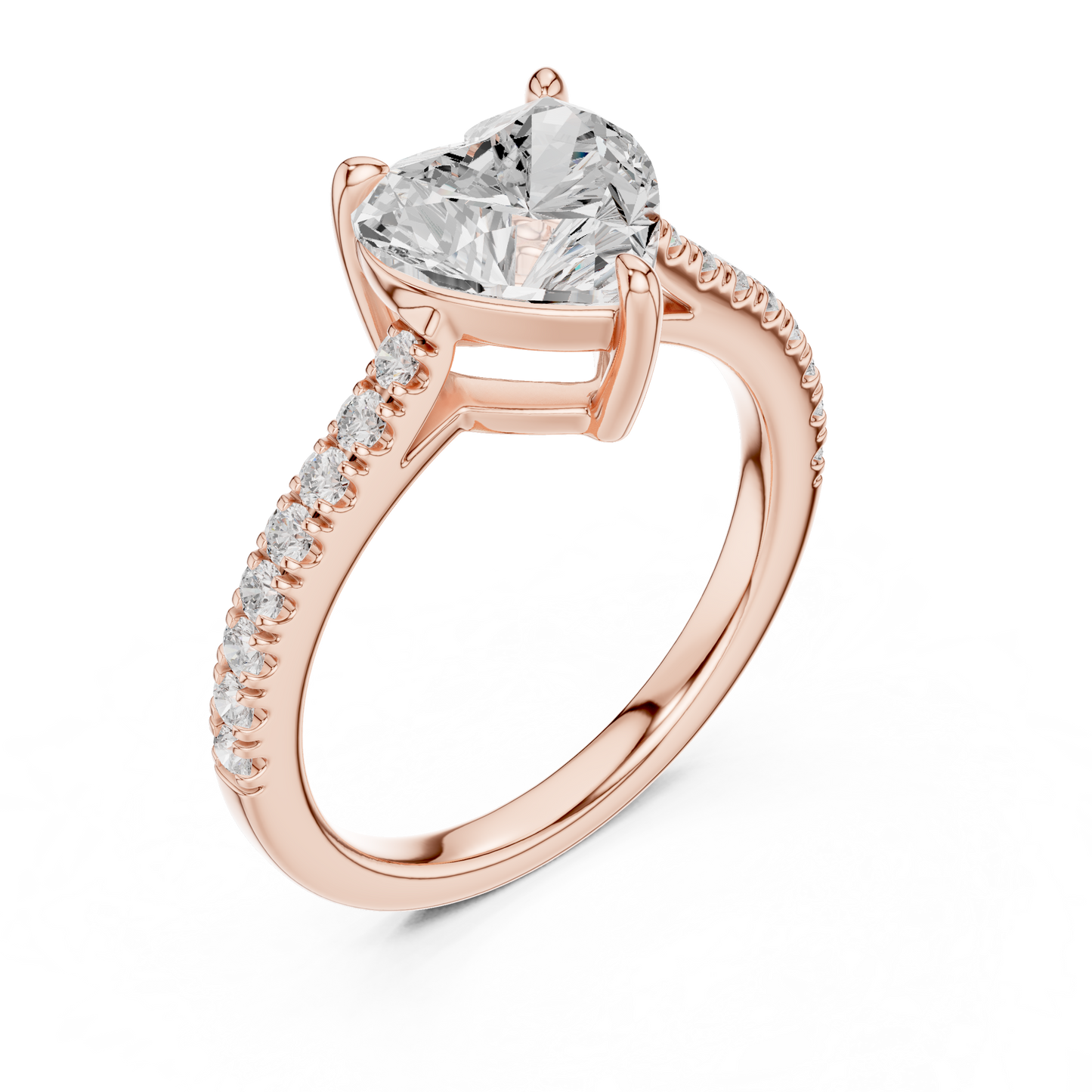 2.30ctw Heart Shaped Diamond Pavé Ring | Yellow Gold Solitaire