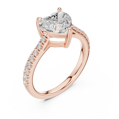2.30ctw Heart Shaped Diamond Pavé Ring | Yellow Gold Solitaire