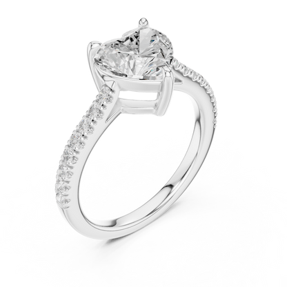2.30ctw Heart Shaped Diamond Pavé Ring | Yellow Gold Solitaire