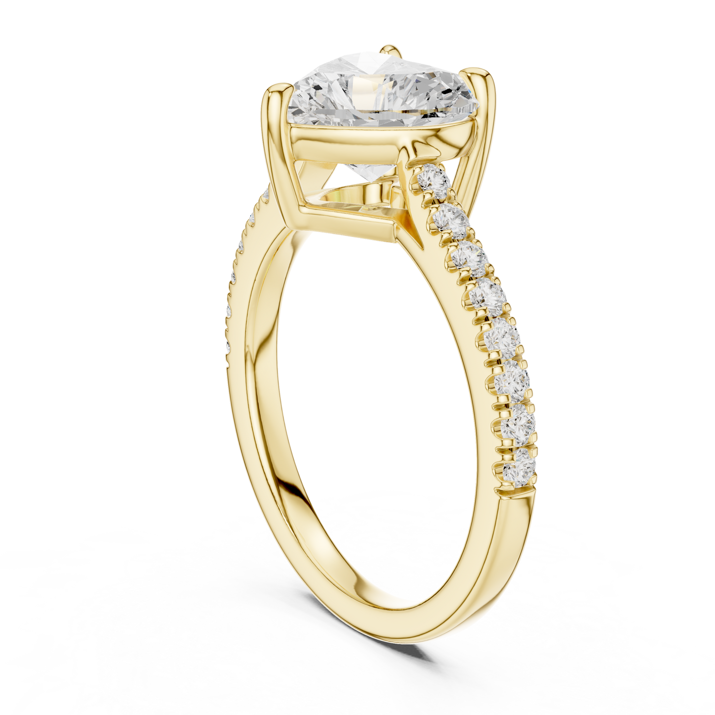 2.30ctw Heart Shaped Diamond Pavé Ring | Yellow Gold Solitaire