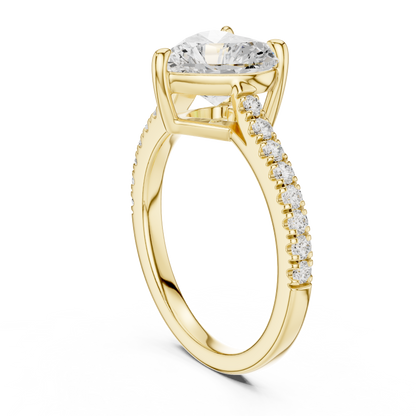 2.30ctw Heart Shaped Diamond Pavé Ring | Yellow Gold Solitaire