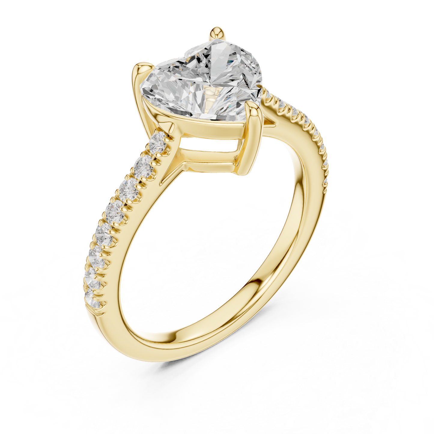 2.30ctw Heart Shaped Diamond Pavé Ring | Yellow Gold Solitaire
